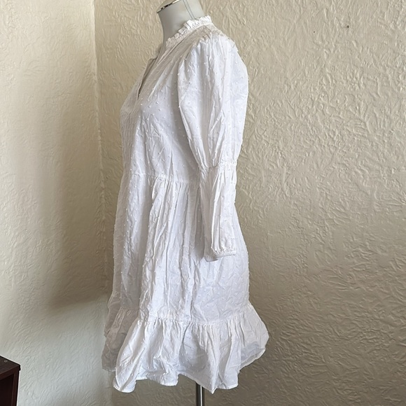 Zara White Swiss Dot Bubble Sleeves Ruffle Hem Dress XS - Picture 4 of 8